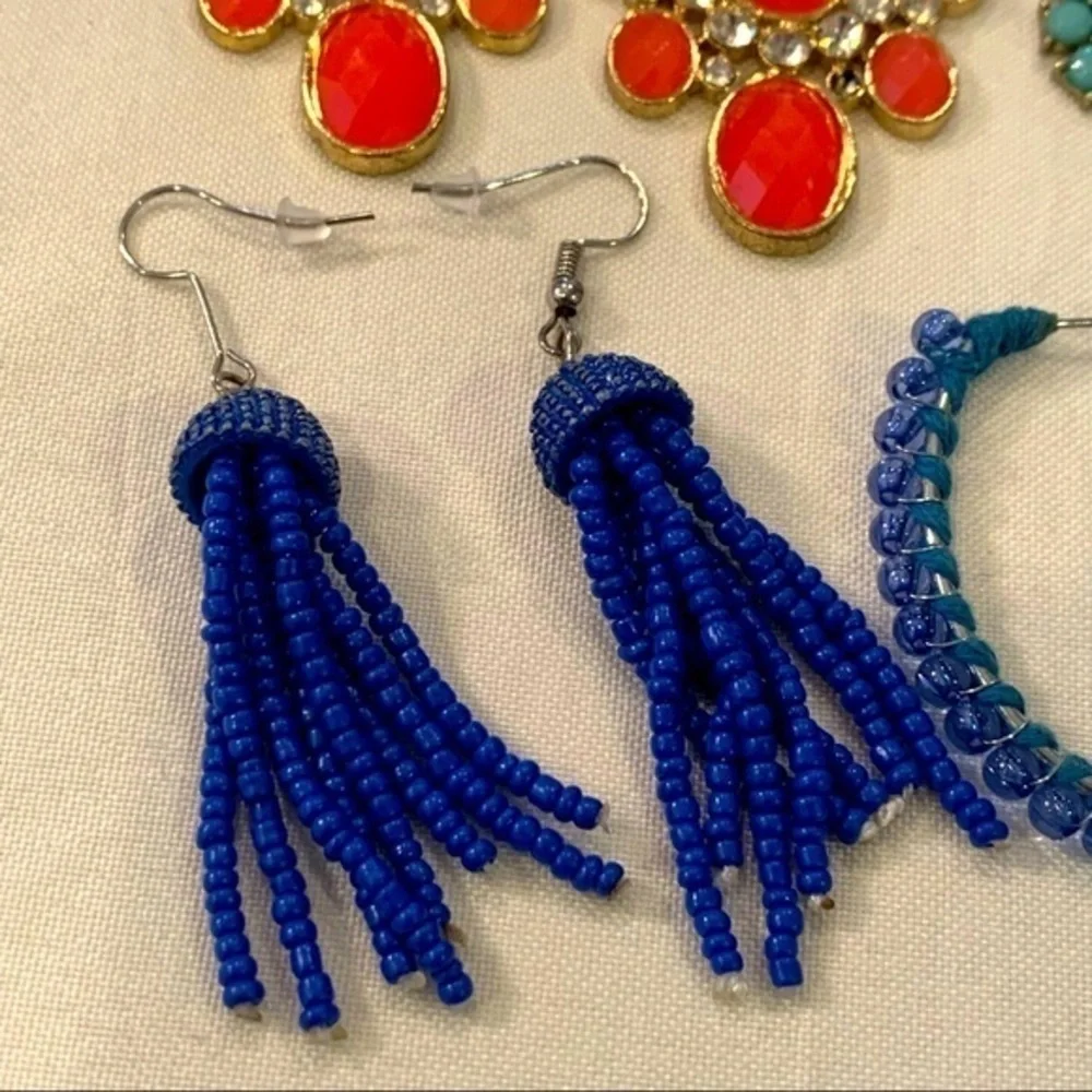 4 pair bling bright seed bead tassel large colorful bold statement earrings